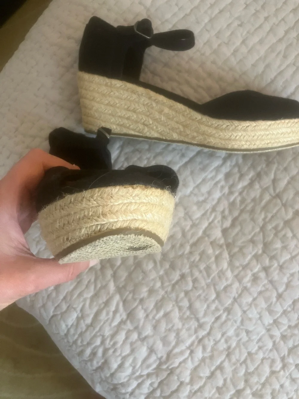 Toms Black Peep-Toe Ankle-Strap Wedge Sandals